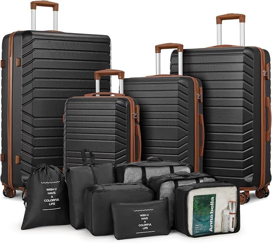 (32″/28″/24″/20″)11 Piece Travel Luggage Sets for Women, 4 Piece Hardshell Suitcase Set, 20inch Carry on Luggage with Wheels, 24inch 28inch 32inch Checked Luggage with 7PC Organize Bags by Suitour
