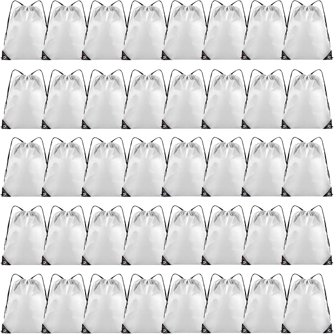 Grneric 40 Pieces Drawstring Backpack Bulk Cinch Sackpack Ployster Drawstring Bags for Gym Party Trip(White) by Grneric