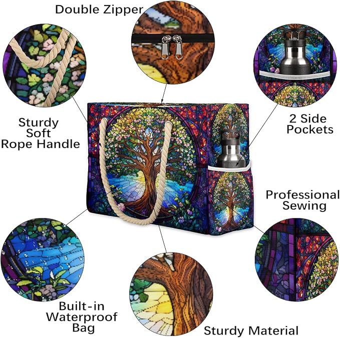 Large Beach Bag with Zipper Beach Bags for Women Water Resistant Swim Pool Bag - Image 4