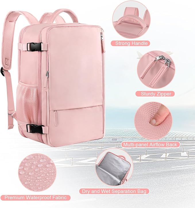Sinaliy Large Travel Backpack for Women, 40L Carry On Backpack, 17 Inch Laptop Waterproof Backpack, College Bookbag, Backpack for Women, as Person Item Flight Approved | Waterproof Large Expandable College Bookbag, as Person Item Flight Approved with C... - Image 5