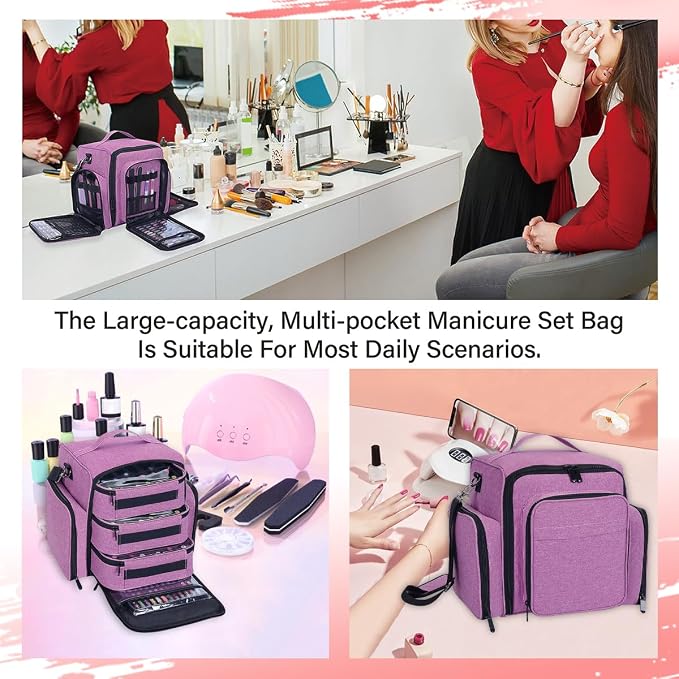 Nail Polish Organizer Case Hold 90 Bottle with 3 Detachable Bag,Purple | Portable Travel Storage Box Designed for Women's Nail Tools, Essential Oils and Cosmetics Sets - Image 7