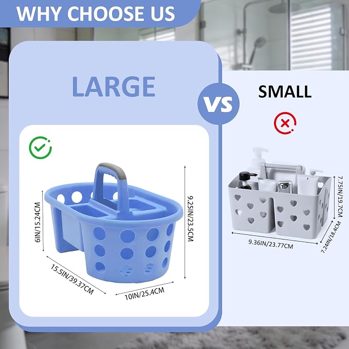 SIMPLYKLEEN Large Shower Caddy Portable 2PC - Made in USA Plastic Jumbo Size Dorm Storage Candy Tote with Handle Shower Organizer for Bathroom, Pantry, Kitchen, College Dorm, Periwinkle - Image 7