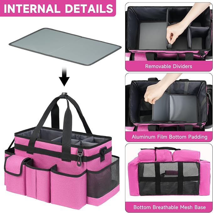 Cleaning Caddy,Cleaning Bag for Housekeepers,Cleaning Supplies Organizer with Handle,Rose Red - Image 2