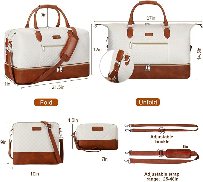 ITIEZY Weekender Overnight Bag for Women - Large Travel Duffel Bag with Shoe Compartment, Gym Duffel Bag Hospital Bag Carry On Tote Bags for Airplanes with Crossbody Bag Toiletry Bag 3Pcs Set - Image 5