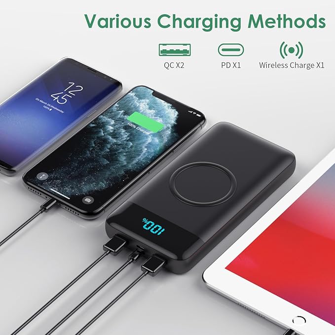 Wireless Portable Charger 30,800mAh,15W Wireless Charging USB C Power Bank,25W PD QC 4.0 Fast Charging 4 Outputs Travel Essentials Battery Pack Compatible with iPhone 17/16/15/14/13/12,Galaxy,Android