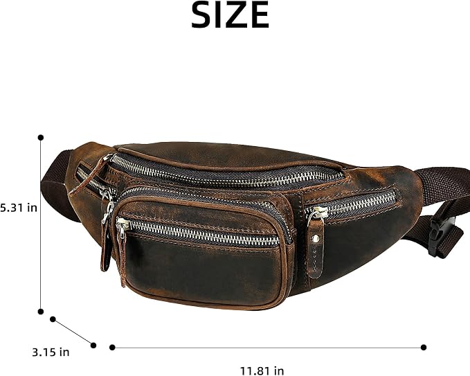 Water Resistant Canvas + Leather Hiking Riding Travel Fanny Waist Pack Small Phone Pouch For Men Women FB811-29 (Dark Brown-346) - Image 7