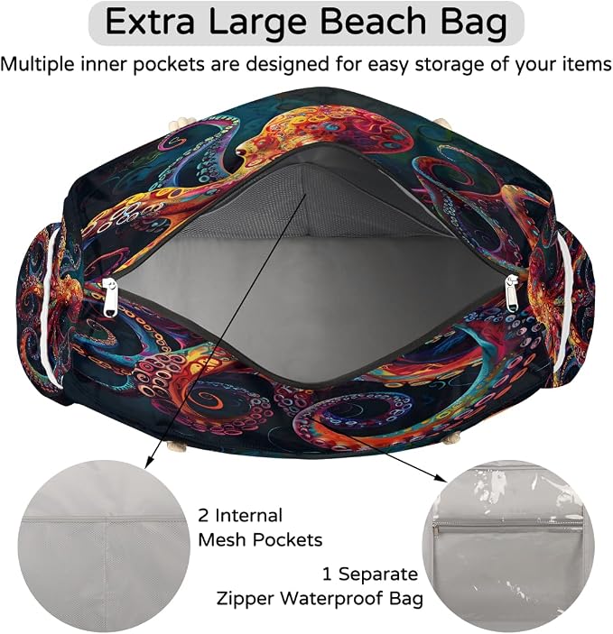 Large Beach Bag with Zipper Beach Bags for Women Water Resistant Swim Pool Bag - Image 7