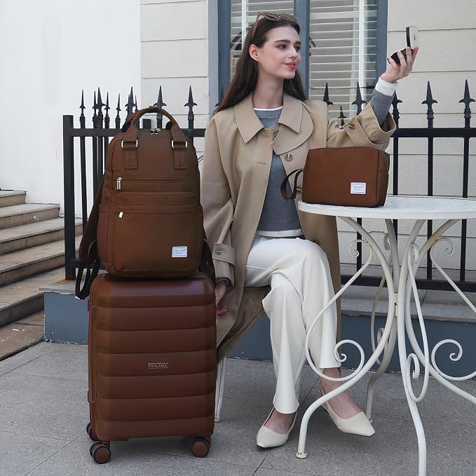 Carry On Luggage 22x14x9 Airline Approved, 22 Inch PP Hardshell Luggage Carry-on Suitcase with Spinner Wheels, Carry On Suitcase Set for Women(Mocha - Image 2