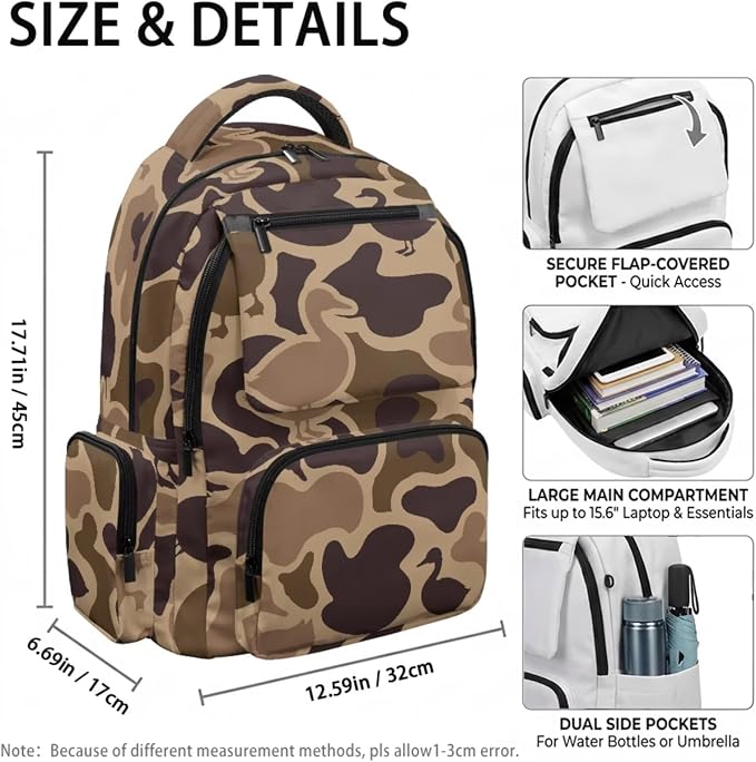 Duck Brown Camo 17 Inch Kids School Backpack Set 4Pcs Lunch Bag | Pencil Case and Water Bottle Holder, Lightweight 600D Fabric, Durable, for Elementary Middle High School Students - Image 4
