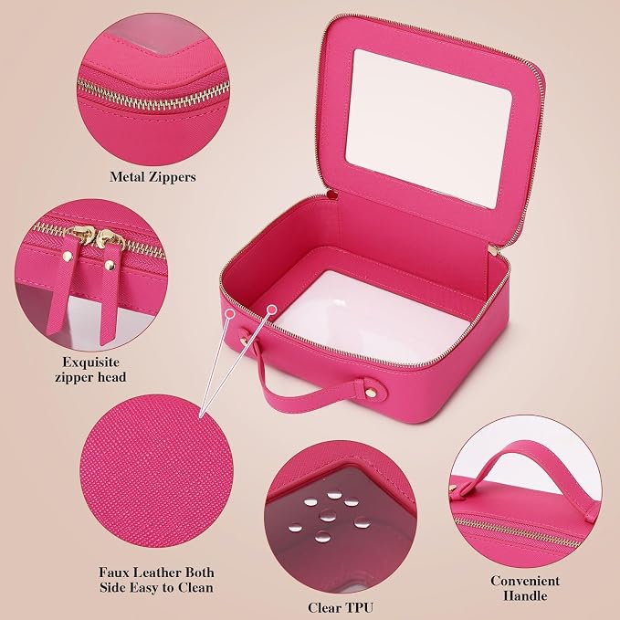 Pinkmik Clear Makeup Bag for Women Waterproof Travel Cosmetics and Toiletries Case Portable Makeup Oaganizer Bag Clear Car Bag with Zipper (X/Fuxia, M+L) - Image 5