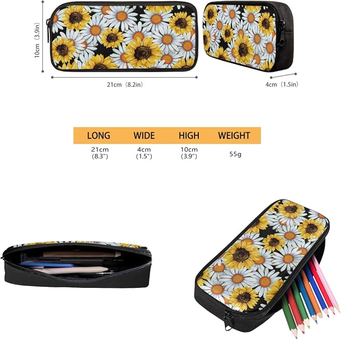 Coloranimal Sunflower Daisy Backapck Set Kids Boys School Bag with Cooler Warm Lunch Bag Pencil Case 3 in 1 Rucksack Daybag Hiking Travel Bag - Image 4