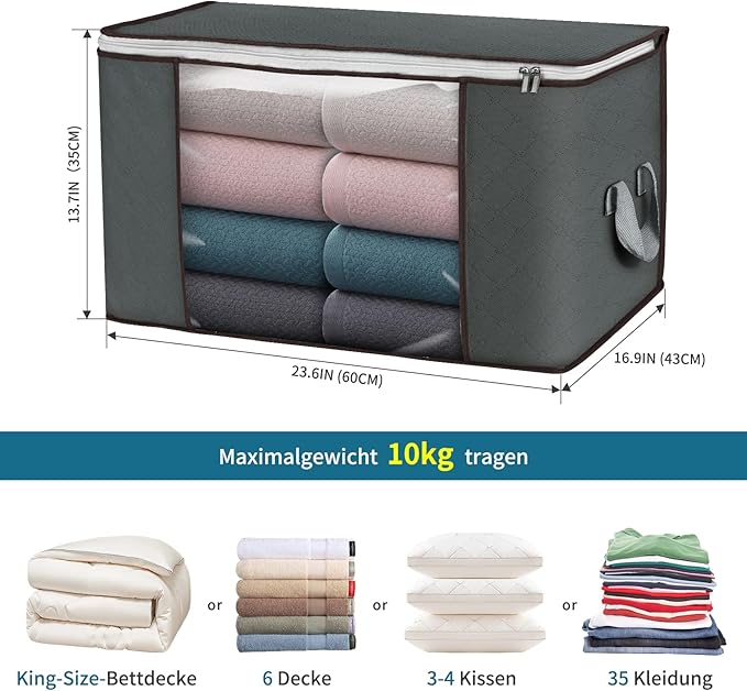 Large Storage Bags, 2 Pack Clothes Storage Bins Foldable Closet Organizers Storage Containers with Durable Handles Thick Fabric for Blanket Comforter Clothing Bedding 90 L | Foldable Storage Containers, with Reinforced Handle, for Clothing, Blanket, Co... - Image 2
