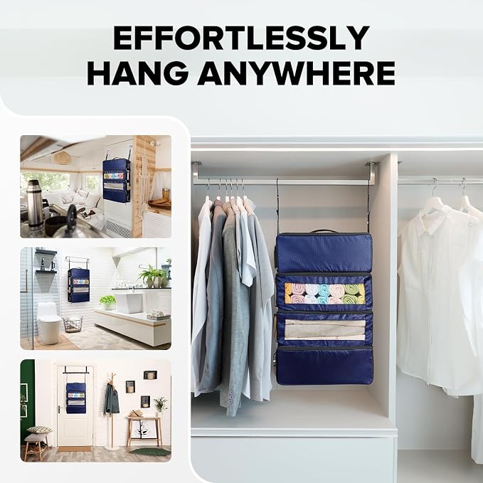 Suitcase Organizer, Travel Luggage Organizer Hanging Shelves Packing Cube Closet/Collapsible Portable Travel Organizer for Carry-on - Image 4