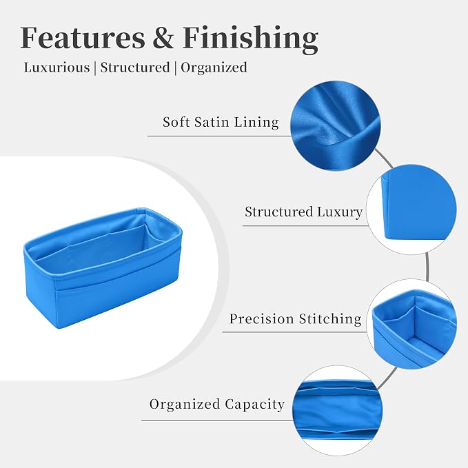 Satin Purse Organizer for Birkin 35, Blue zanzibar | Custom Fit, Multiple Pockets, Lightweight Purse Essentials, Ideal for Travel, Shopping, and Daily Use - Image 4