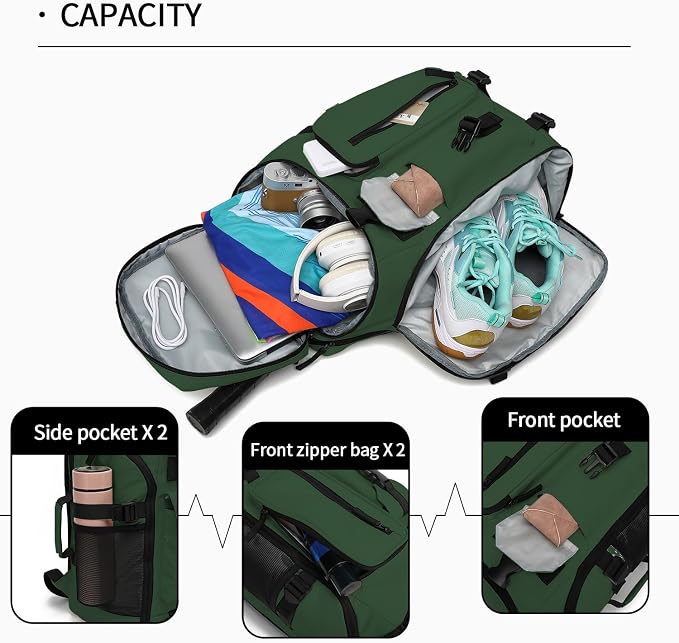 Kalesi Gym Duffle Tennis Bag Backpack 4-Way Waterproof with Shoes Compartment for travel Sport Hiking laptop (Forest green) - Image 6