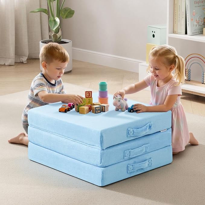 MeMoreCool Foldable Floor Mattress for Kids Trifold, 57x22 Inch Blue | Trifold foam floor mattress for kids room, reading nook and family room - Image 5