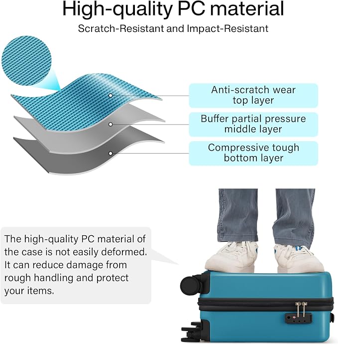 Hanke 16 Inch Underseat Carry On Luggage, Airline-Approved Hard Shell Small Suitcase with Spinner Wheels, Lightweight Tsa Lock Travel Luggage for Short Trips(Caribbean Blue) - Image 4