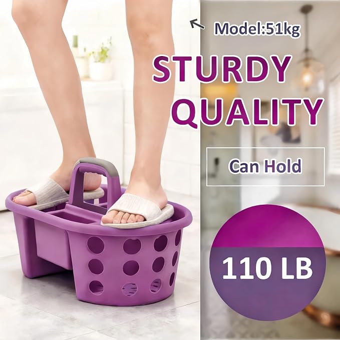 SIMPLYKLEEN Large Shower Caddy Portable 2PC - Made in USA Plastic Jumbo Size Dorm Storage Candy Tote with Handle Shower Organizer for Bathroom, Pantry, Kitchen, College Dorm, Orange/Purple - Image 3