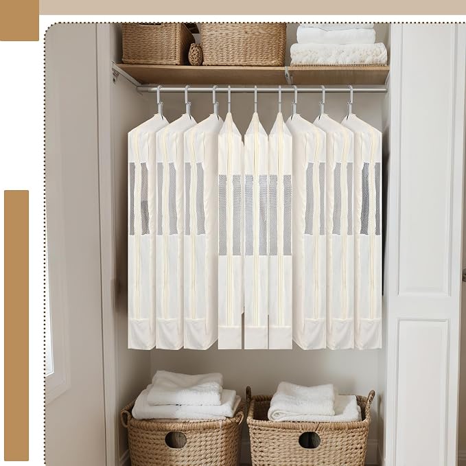Aliceset 3 Pack Pure Cotton Garment Storage Bag for Hanging Clothes 24 x 61 Inch Breathable Garment Cover Canvas Suit Bags for Closet Storage Short Dresses Suits Gowns - Image 4
