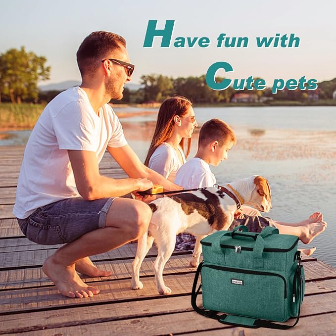 BAGLHER Dog Travel Bag, Airline Approved Pet Tote Organizer with Multi-Function Pockets, 2 X Food Storage Containers and 2 X Collapsible Bowls, Perfect Weekend Pet Travel Set for Dog, Cat Green - Image 7