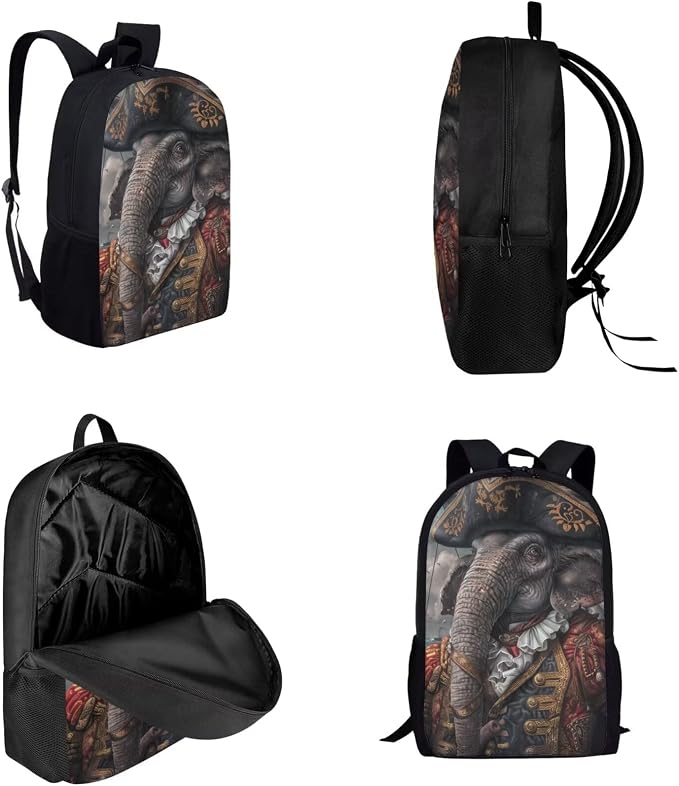 17 Inch Animal Print School Backpack And Lunch Box Set for Kids Lightweight Pirate Elephant Backpack for Boys Girls Sturdy School Bag with Insulated Lunchbox Pencil Case Student Bookbag - Image 3