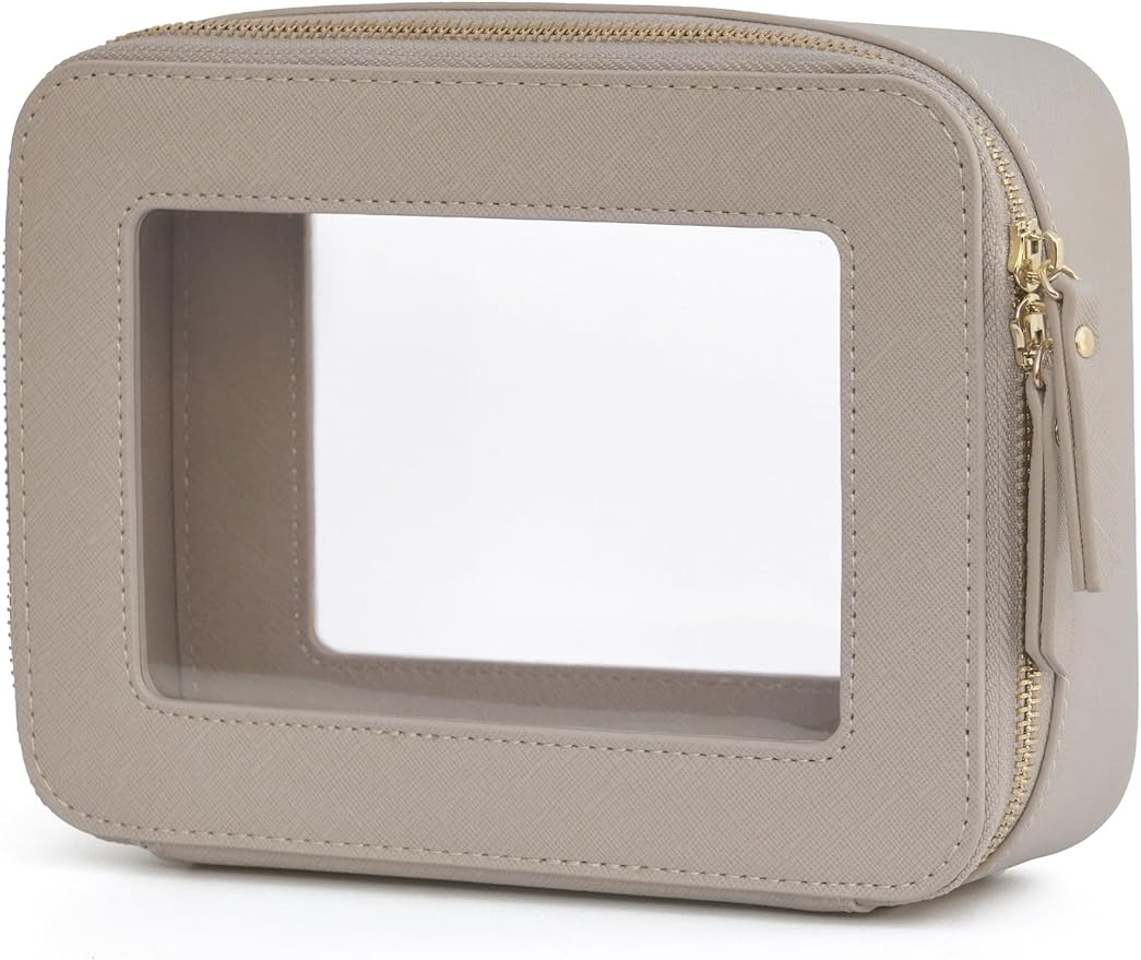 Popvibe Clear Makeup Bag Travel Cosmetic Case Transparent Toiletry Bag with Zipper, Portable Make Up Organizer Traveling Compact Car Bag for Essentials, Stone, Medium by POPVIBE