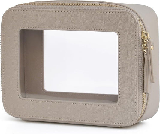 Popvibe Clear Makeup Bag Travel Cosmetic Case Transparent Toiletry Bag with Zipper, Portable Make Up Organizer Traveling Compact Car Bag for Essentials, Stone, Medium by POPVIBE