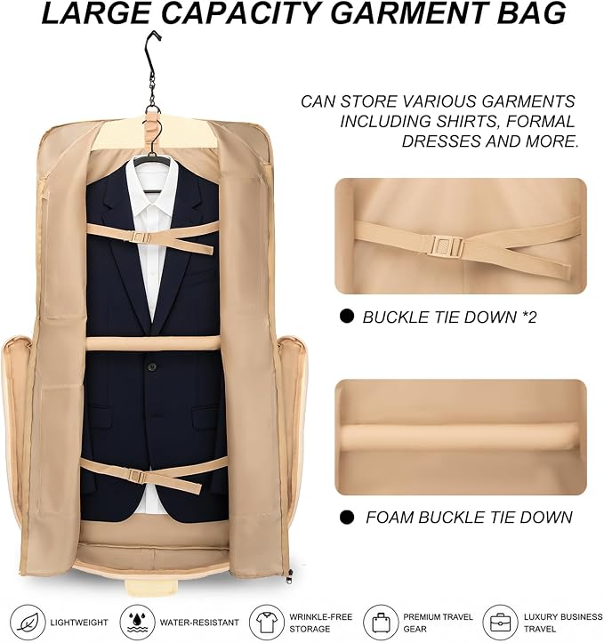 Travel Garment Bag for women,Lightweight Puffy Carry on Garment Bag for Hanging Clothes,44.7'' Waterproof Travel Suit Bag with Shoulder Strap,2 in 1 Foldable Duffle Bag,Khaki - Image 3