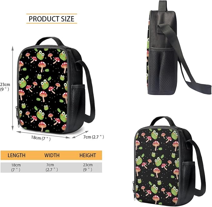 Coloranimal Frog Mushroom 3Pcs Backpack Set School Bag 17 Inch Large Capacity Rusksack Mini Lunch Bag Pencil Case for Middle Elementary Students Back to School Gifts - Image 3