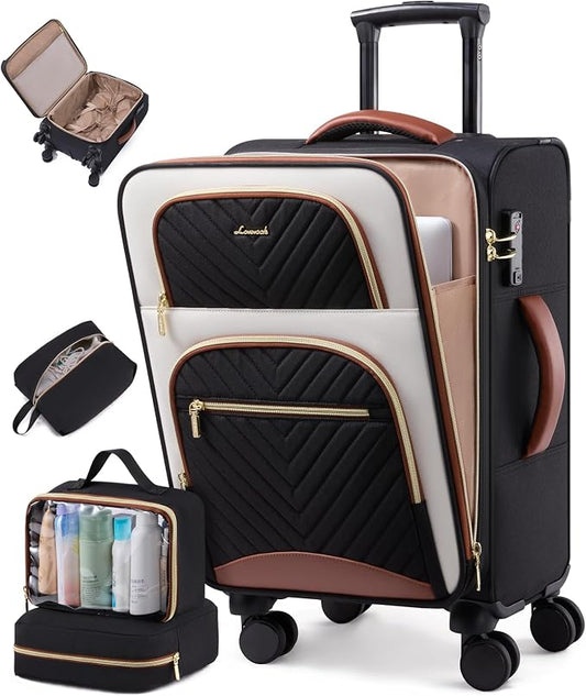 LOVEVOOK Carry on Luggage 22x14x9 Airline Approved, Waterproof Carry on Suitcase with 3 Pouches,Lightweight Softside Underseat Travel Luggage with 360° Spinner Wheels,TSA Lock for Travel Business by LOVEVOOK