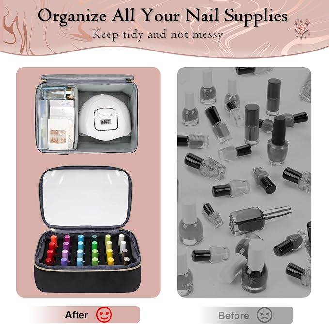 YOREPEK Nail Polish Organizer Bag Holds 48 Bottles (15ml/0.5 fl.oz) UV lamp | Nail Organizers and Storage with 2 Removable Pouches Fits Nail Supplies, Nail Tech Bag Gifts for Manicurist - Image 7