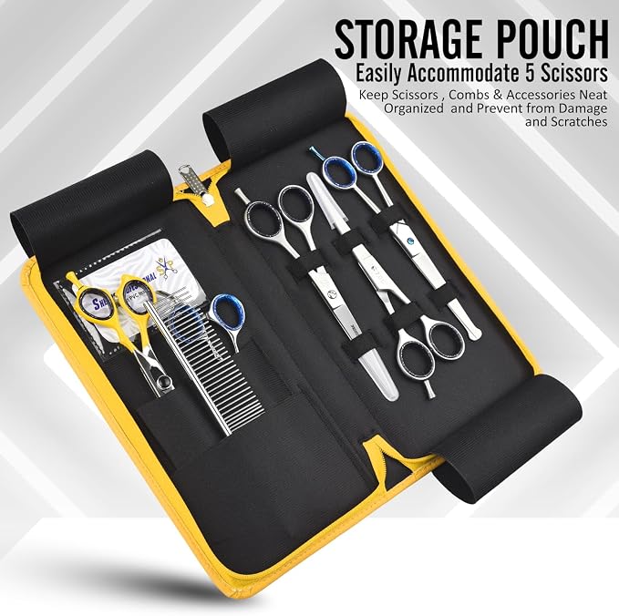 Leather 5 Scissor & Shear Storage Case for Hairstylist - Hairdresser -Scissor Holder Perfect for home-saloon use (Yellow) - Image 2