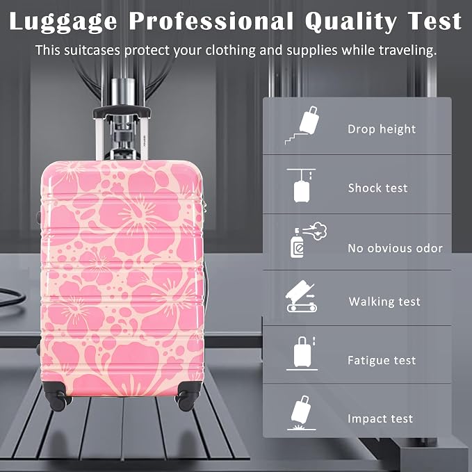 Merax Suitcase Set, Hardshell Luggage Sets 3 Piece with Spinner Wheels | Durable Printing Suitcase with TSA Lock Lightweight 20" 24" 28",Pink - Image 3