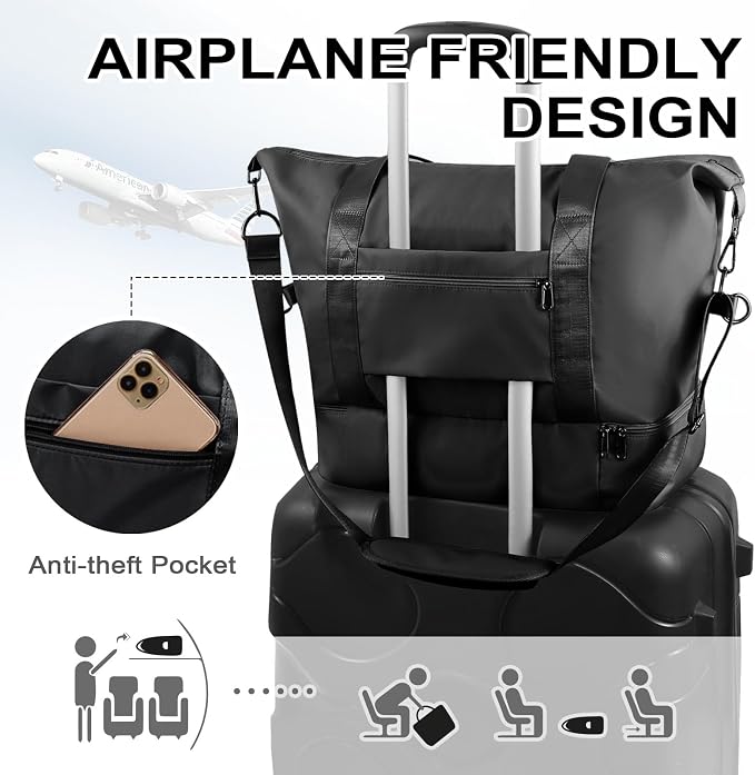 WOOMADA Weekender Bag for Women, Travel Duffel Bags with Shoe Compartment & Wet Pocket, Personal Item Bag for Airlines - Image 4