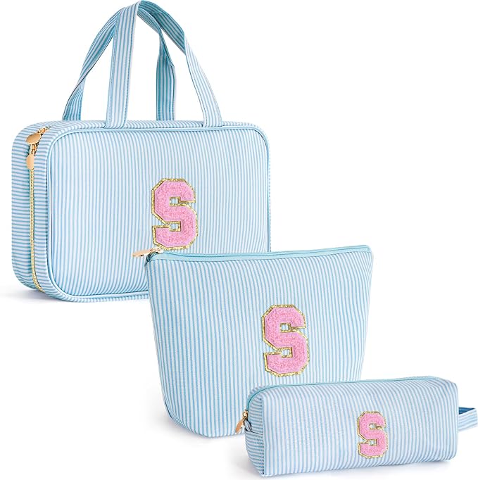 Gifts for Teen Girls Women - Travel Hanging Toiletry Bag & Makeup Bag - Personalized Initial Cosmetic Bag | Birthday Gift for Girl Trendy Stuff - Blue S by Unknown