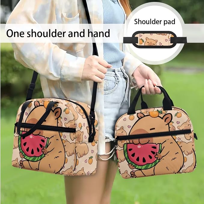 Capybara Watermelon Backpack Set for Kids, Brown School Bookbag for Girls Boys, 4 Pcs Travel Backpack Bookbag Lunch Box Pen Case Water Bottle Bag Fits 17" Laptop Knapsack Rucksack - Image 3