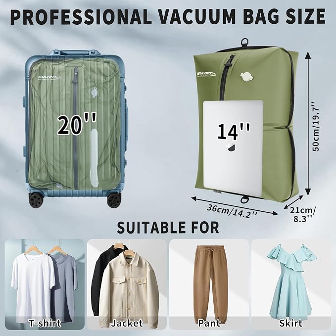 Eulant Travel Vacuum Bags with Pump,Professional IPX8 Waterproof Vacuum Compression Bag for Carry-On Suitcase & Travel Backpack,Space Saver Bags Packing Organizers(3 Pack,Green) - Image 2