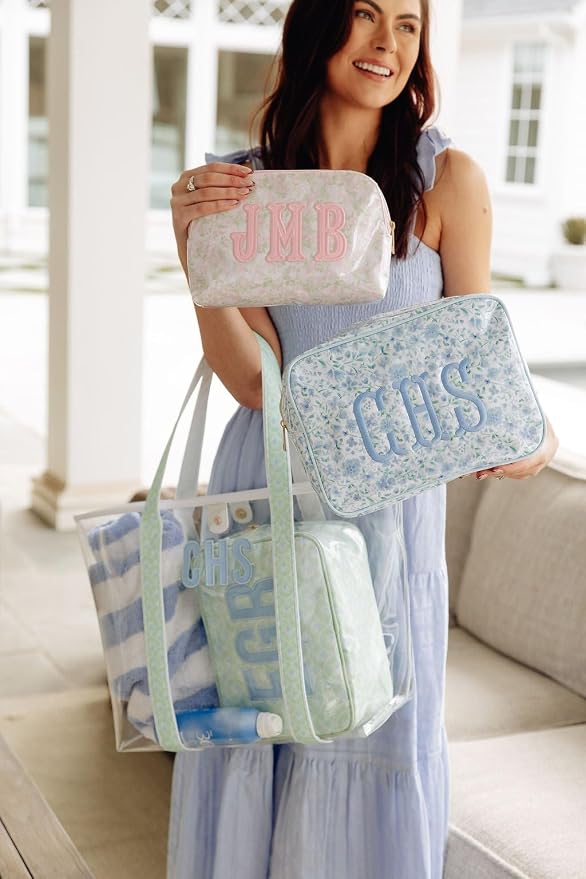 Personalized Clear Coated Pouch - Medium or Large Toiletry Bag with Embroidered or Applique Monogram, Custom Makeup or Travel Organizer, Easy-Clean Cosmetic Bag, Travel Gift for Women (Peony, XL) - Image 3