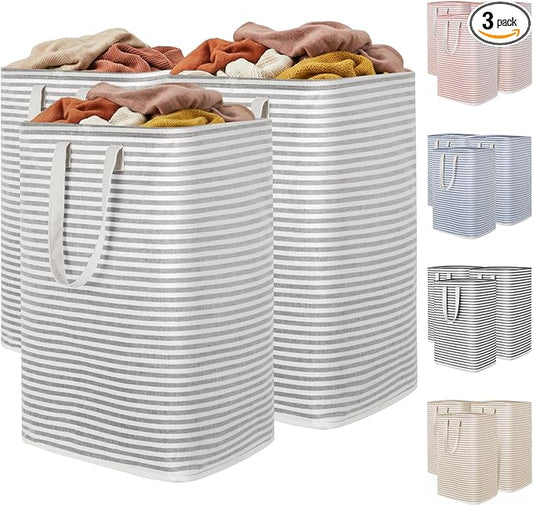 Lifewit 3 Pack Laundry Basket 80L Each, Collapsible Clothes Hamper with Reinforced Handles, Freestanding Waterproof Design for Bedroom and Laundry Room, Grey 240L Total by Lifewit