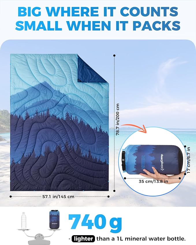 KingCamp Ultralight Camping Blanket, Packable Down Alternative Puffy Printed Wearable Blanket with Snap Buttons & Corner Loops Weatherproof Quilt for Outdoor Travel Stadium (78.7" x 57.1", Forest) - Image 2
