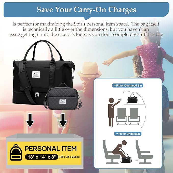 Weekender Bags for Women,Personal Item Travel Bag with Shoes Compartment | Overnight Travel Duffel Bag with Grid Travel Set,Carry-On Bag,3 Pcs Set,Large - Image 2