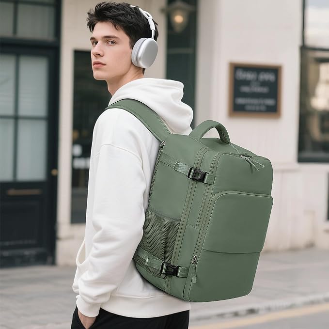 Sinaliy Personal Item Backpack, Carry on Travel Backpack with Multi-Pockets, Waterproof Casual College 16inch Laptop Backpack for Men Women, Army Green | Waterproof 16 Inch Laptop Backpack for Work, College, Weekend, Business, Travel Bag with Wet Pocke... - Image 2