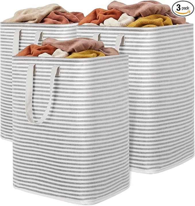 Lifewit 3 Pack Laundry Basket 90L Each, Collapsible Clothes Hamper with Reinforced Handles, Freestanding Waterproof Design for Bedroom and Laundry Room, Grey 270L Total by Lifewit