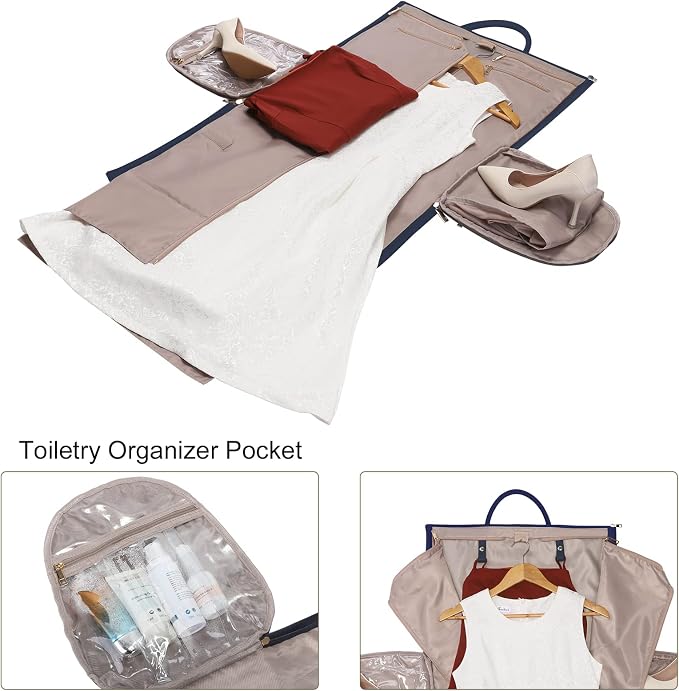 Modoker Women Convertible Leather Garment Bag with Shoulder Strap, PU Leather Garment Duffel Bag Carry on 2 in 1 Hanging Suitcase Suit Travel Bags, Blue - Image 2