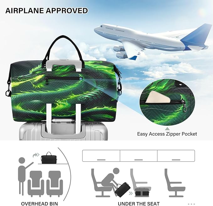 Green Fire Dragon Travel Duffle Bag Gym Yoga Carry on Bags for Men Women Weekender Bag - Image 5