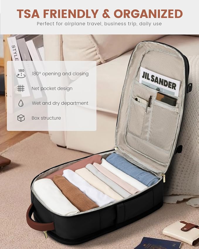 LOVEVOOK Carry On Travel Backpack For Women Men Flight Approved, 40L Personal Item Backpack for Airplanes, Business Weekender Overnight Daypack Fits 17 Inch Laptop, With 2 Packing Cubes, Black-Brown - Image 3