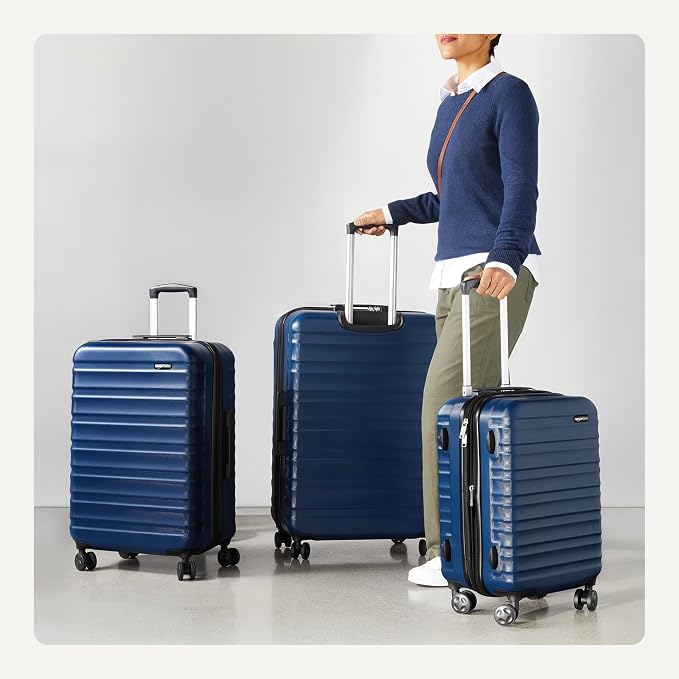 Amazon Basics 3-Piece Hardside Expandable Luggage Set (21" Carry-On, 26", 30"), Spinner Suitcases with Multi-directional Wheels, Scratch-Resistant Surface, Navy Blue - Image 3