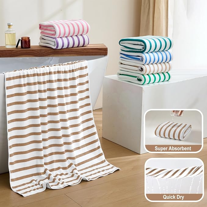 JML Microfiber Beach Towels Set of 4, 30" x 60", Cabana Stripe, Soft Absorbent, Quick Dry Bath Towel for Salon, Hotel, Travel, Sport, Summer Swimming Pool Party, Yoga, Camping, Coffee - Image 4