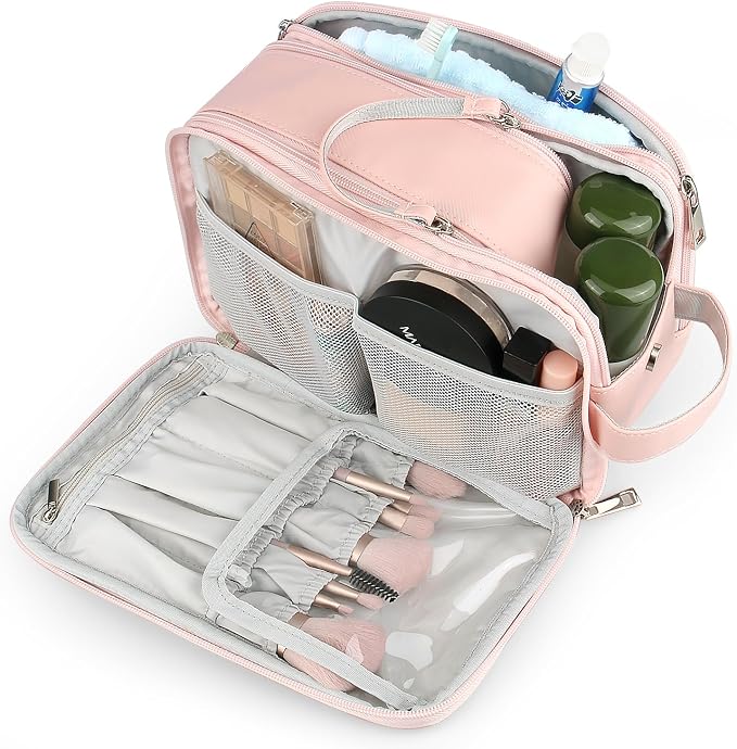 Toiletry Bag for Women, Makeup Travel Bag Organizer, Large Bathroom Cosmetic bag, Traveling Dopp Kit Accessories Shower Bag, Pink - Image 2