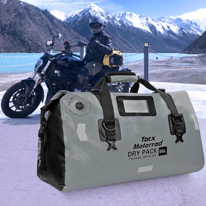 Waterproof Duffel Bag for Men/Women, Roll-top Dry Backpack Duffel Bag with Quick-fixed Straps, Motorcycle Tail Saddle Bag for Motorcycling, Rafting, Boating, Kayaking, Travel, 48L-Grey - Image 7